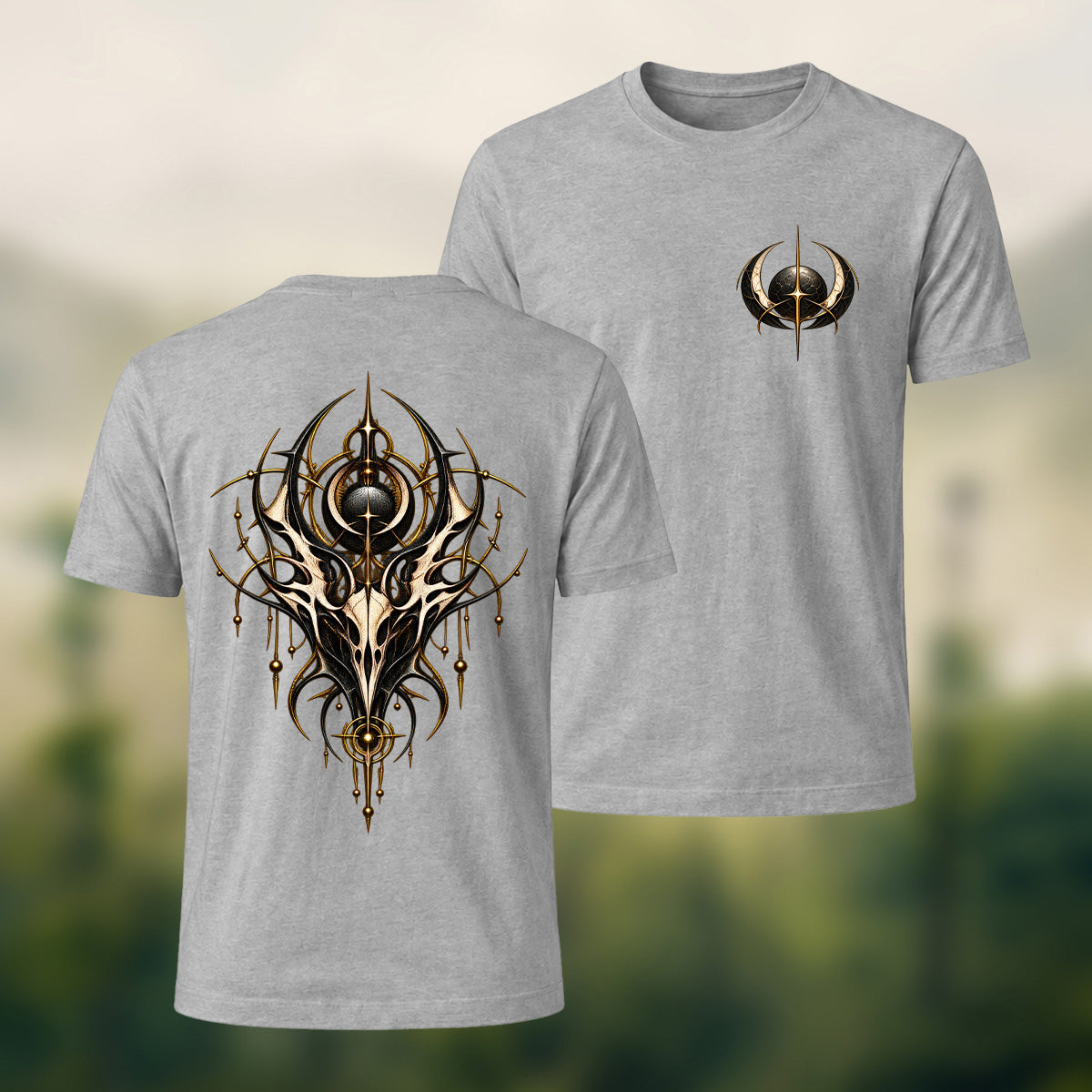 Ornate Gothic Emblem Premium Cotton T-Shirt Heather Grey