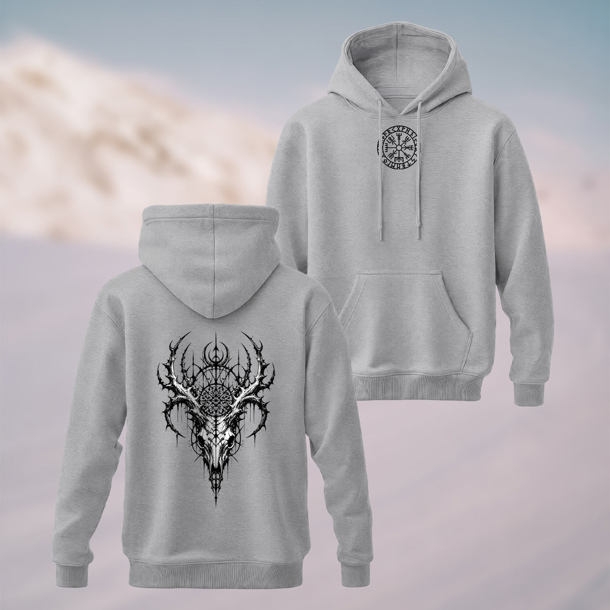 Cotton Made Gothic Skeleton Print Hoodie Heather Grey