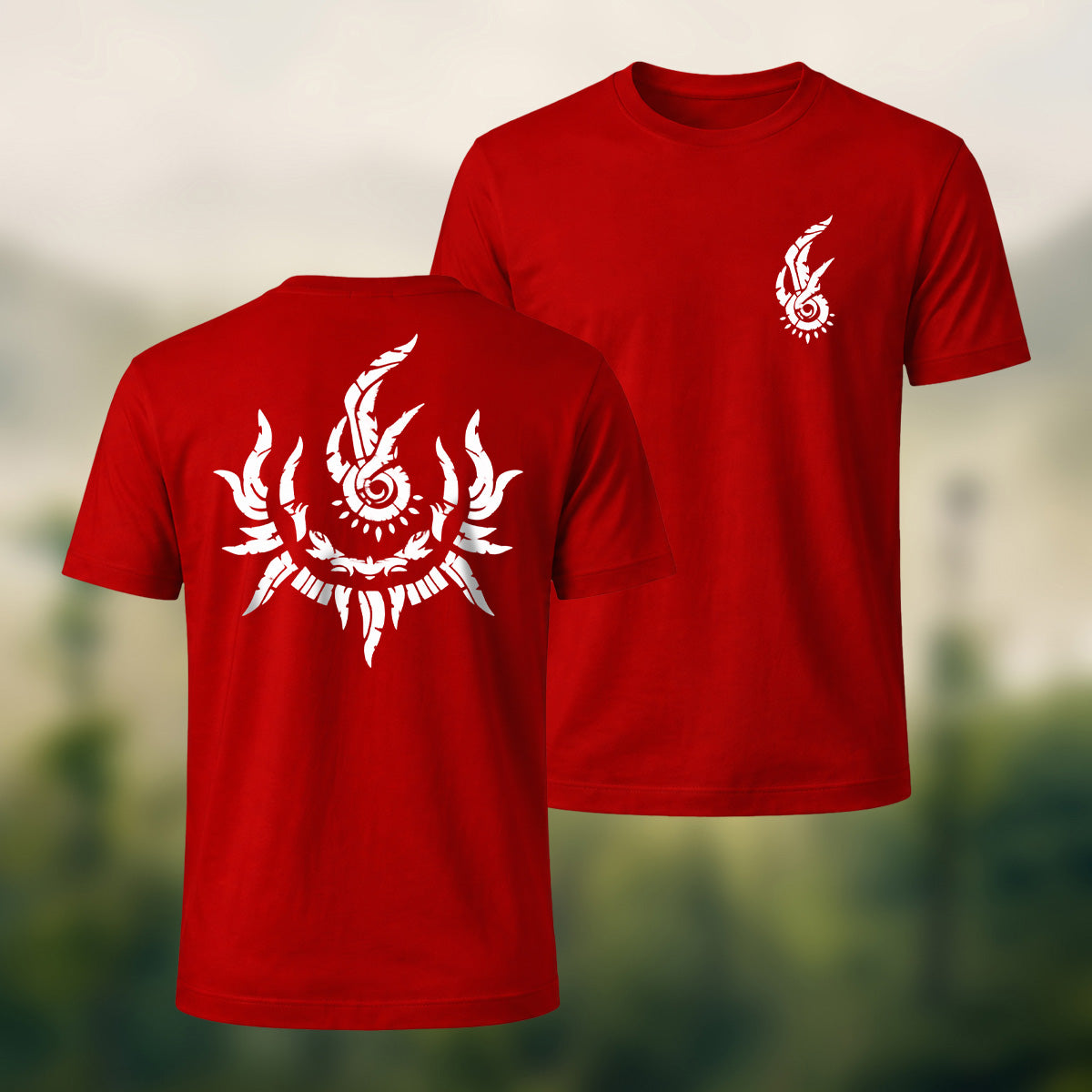 Bold Mystical Spiral Emblem Soft Cotton T-Shirt Red