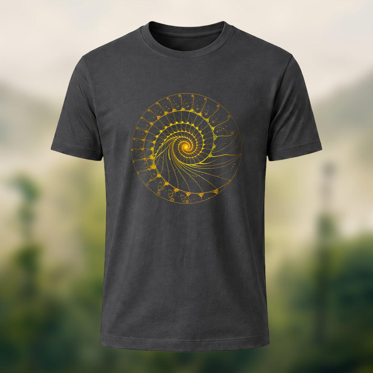 Fibonacci Spiral Print Casual Cotton T-Shirt Charcoal