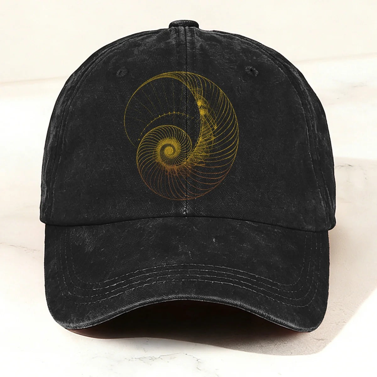 Modern Abstract Geometric Spiral Baseball Cap Black
