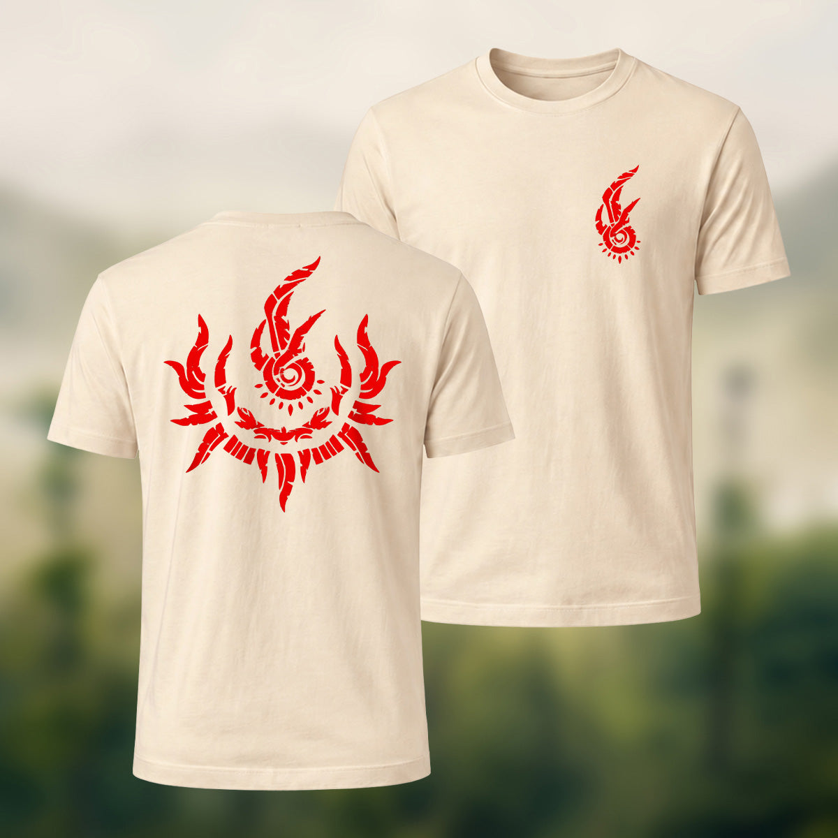 Bold Mystical Spiral Emblem Soft Cotton T-Shirt Beige