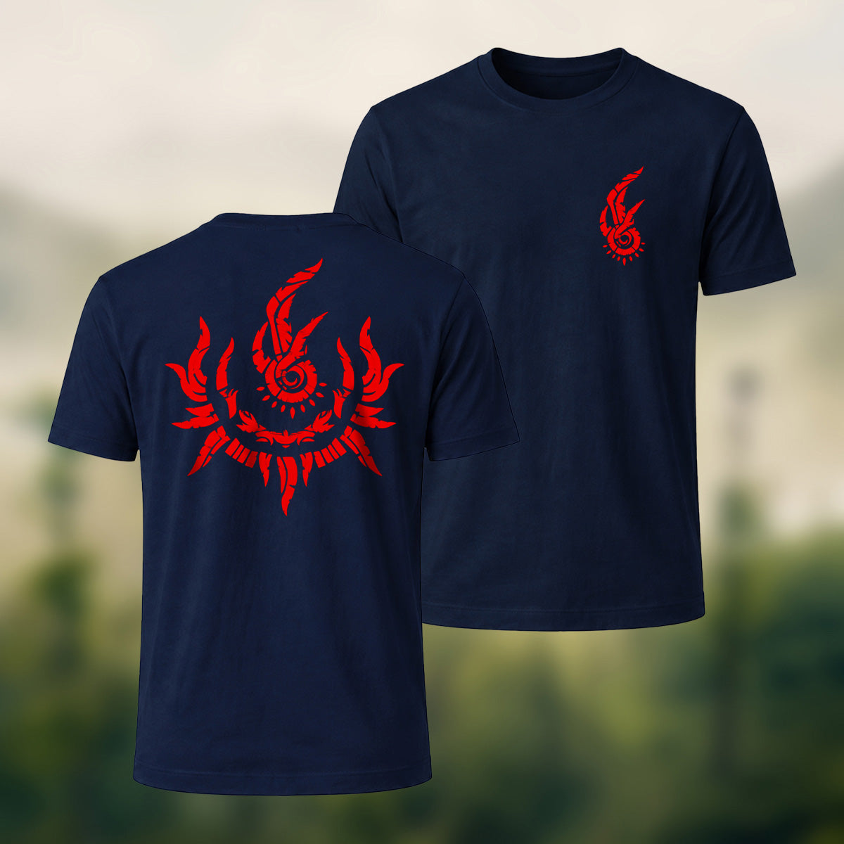 Bold Mystical Spiral Emblem Soft Cotton T-Shirt Navy