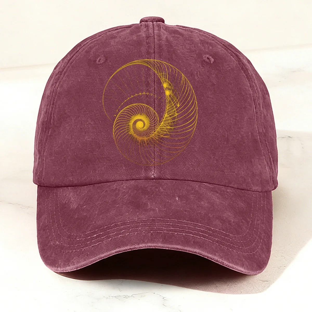 Modern Abstract Geometric Spiral Baseball Cap Claret