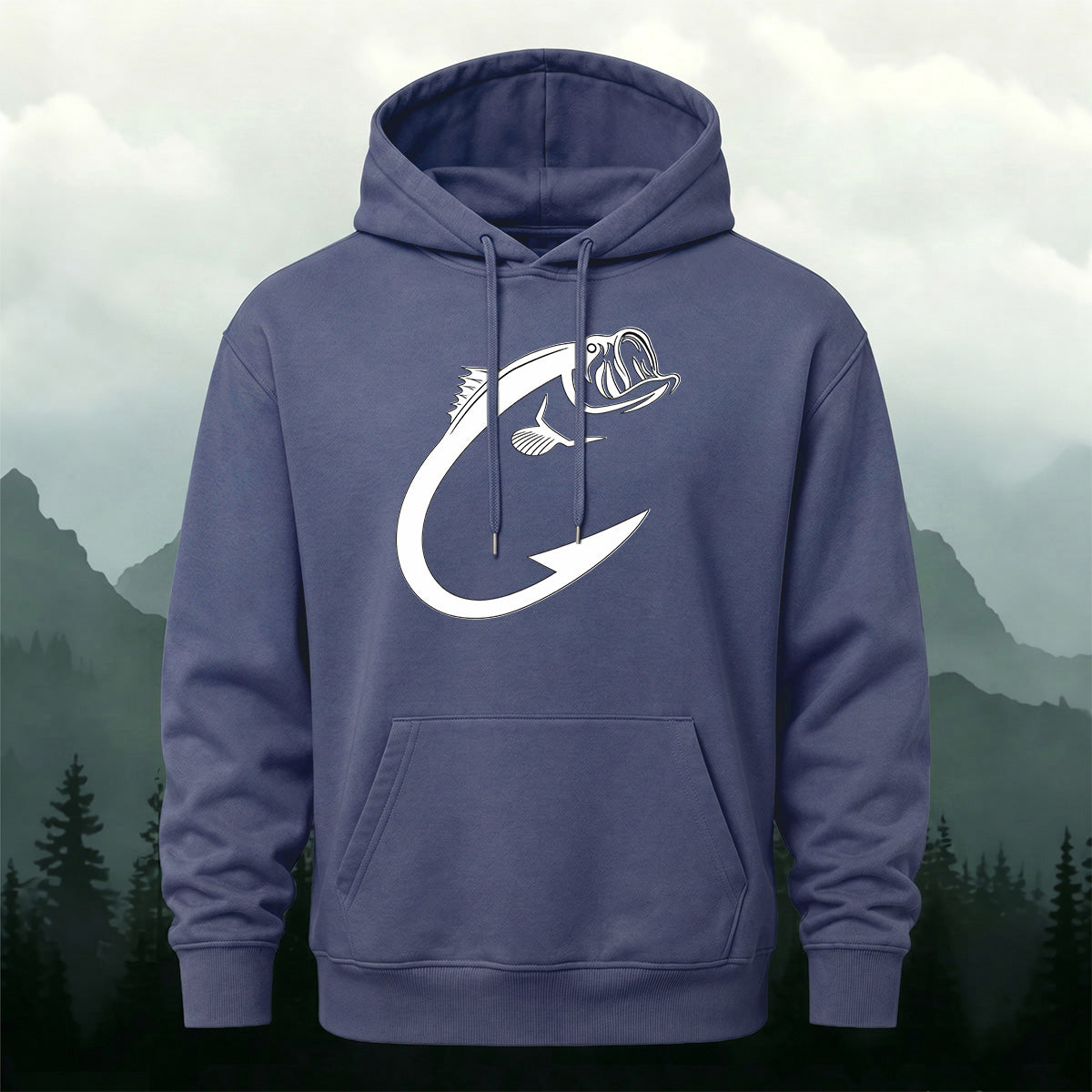 Cotton Made Creative Fish Shaped Hook Print Hoodie Dusty Blue