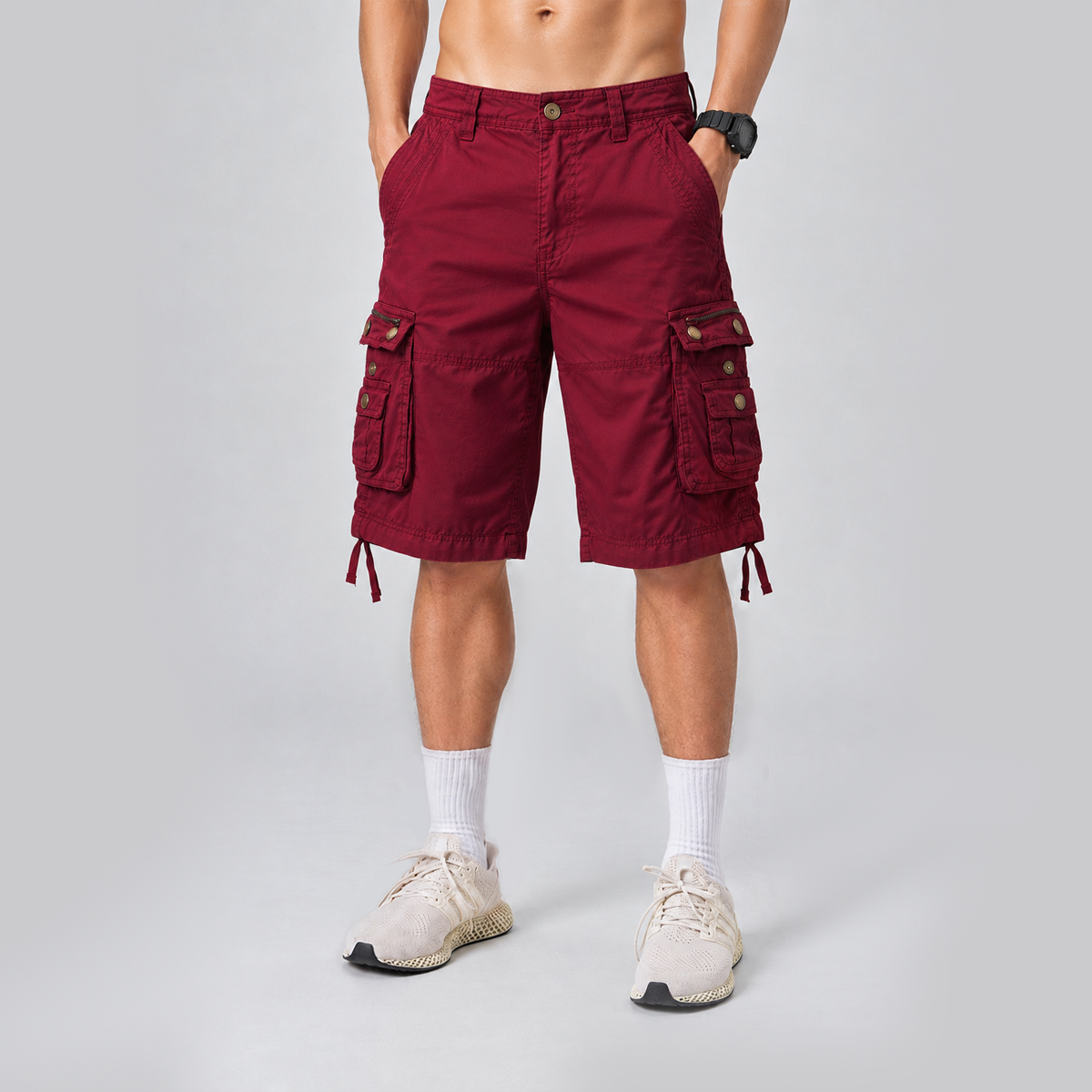 Relaxed Fit Multi-Pocket Cargo Shorts Red