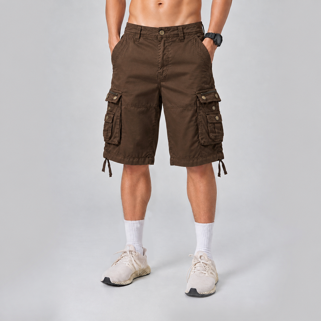 Relaxed Fit Multi-Pocket Cargo Shorts Coffee