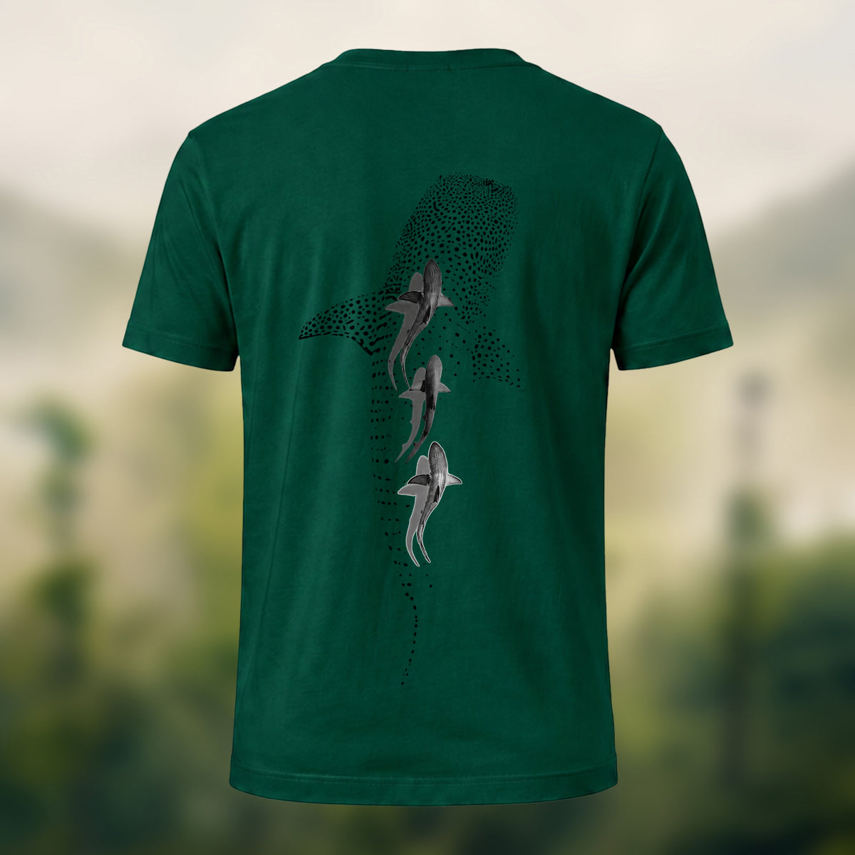 DTG Stippled Whale Shark Premium Cotton Tee Forest Green