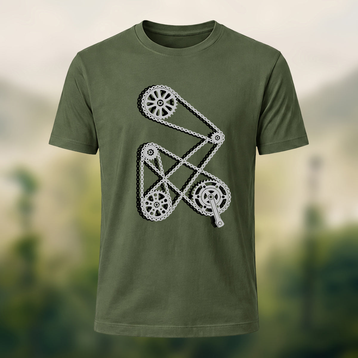 Mechanical Bicycle Chain Premium Cotton T-Shirt Olive Green