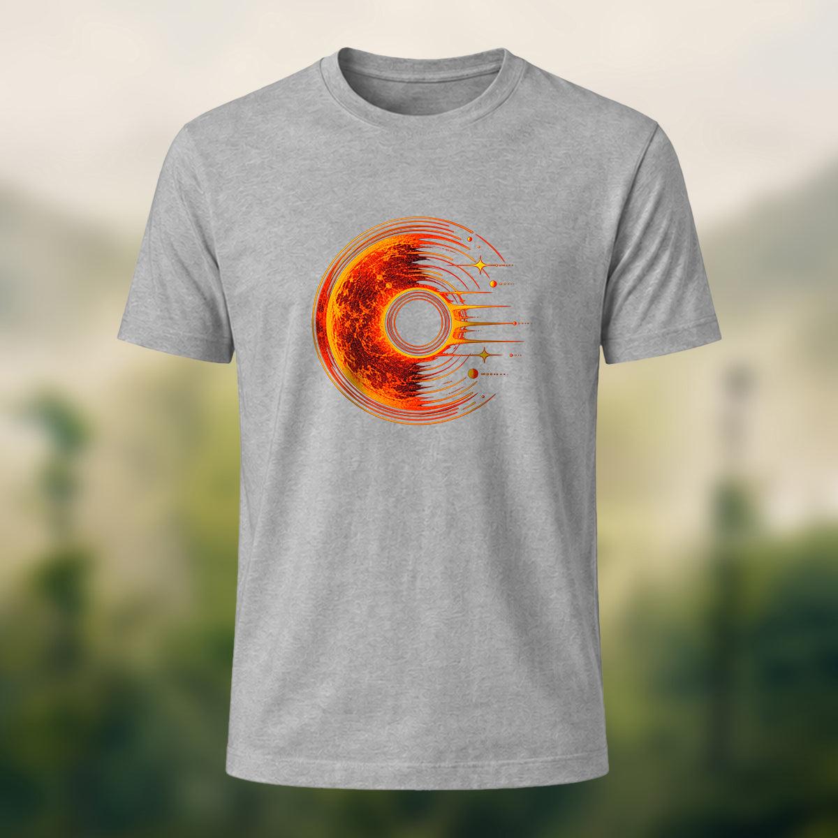 Solar Flare Print Combed Cotton T-Shirt Heather Grey