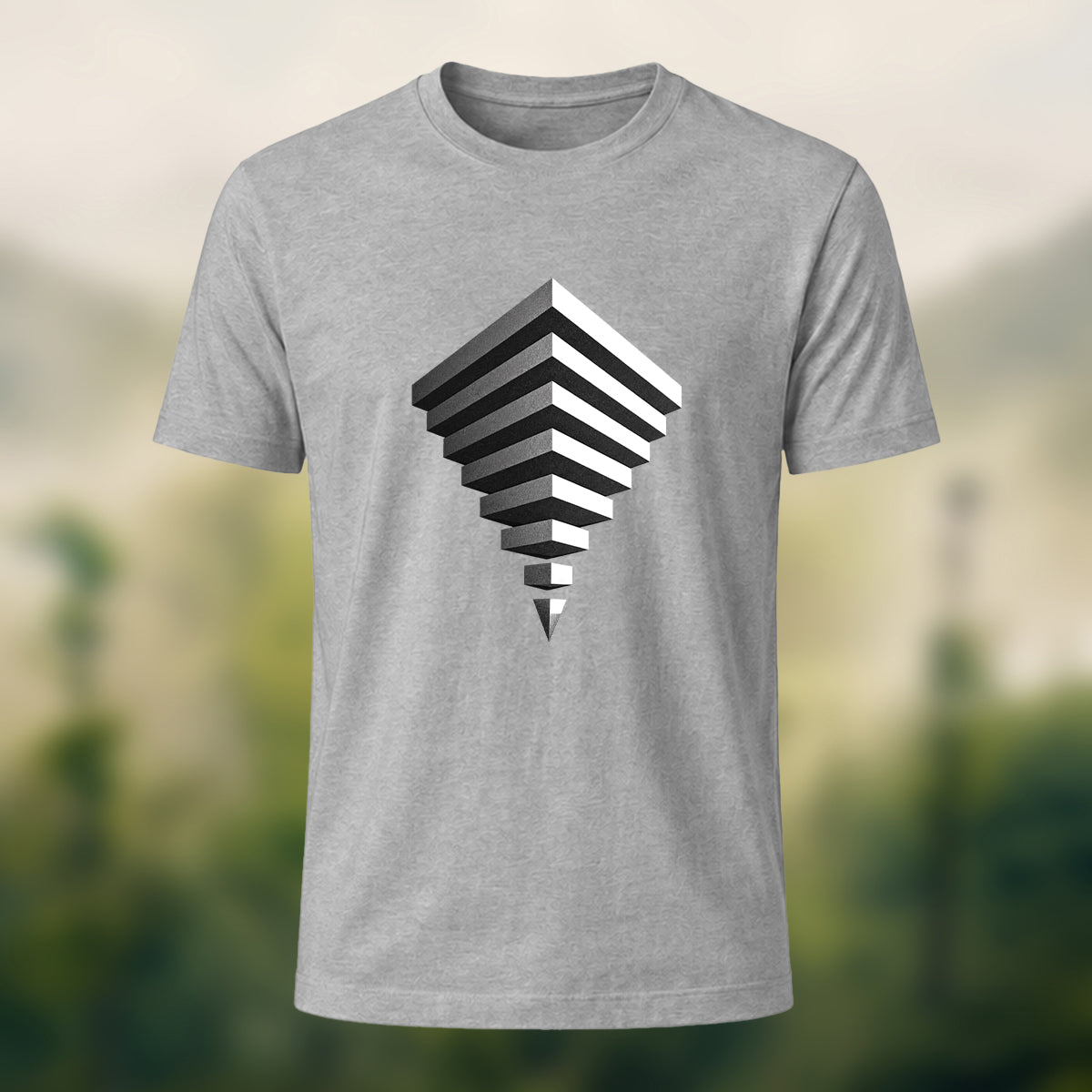Modern Geometric Print Combed Cotton T-Shirt Heather Grey