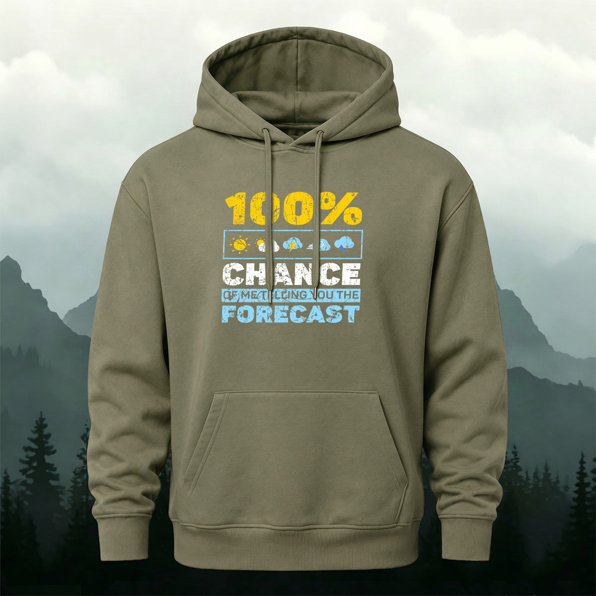 Cotton Made Meteorology Print Hoodie Army Green