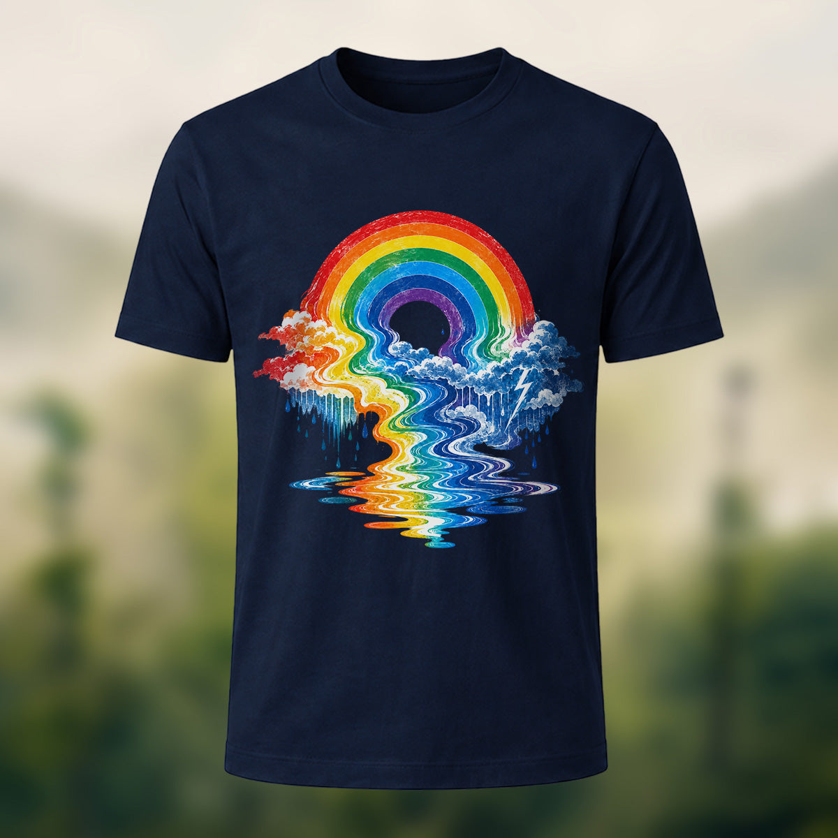 Vivid Rainbow Storm Soft Cotton T-Shirt Navy
