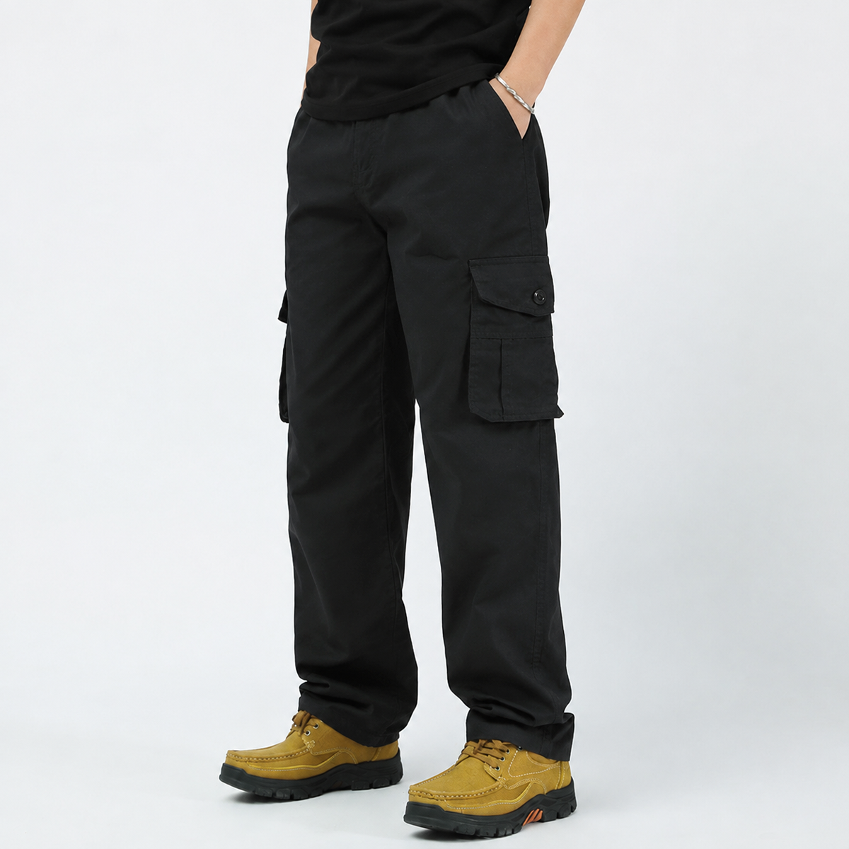 Classic Multi-Pocket Premium Cotton Pants Black