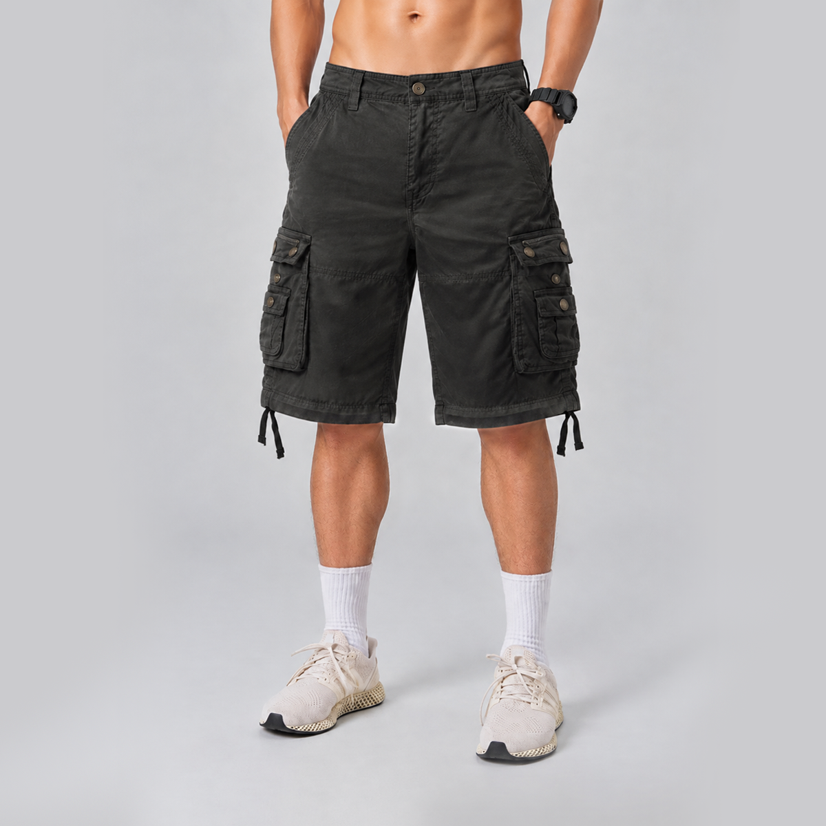 Relaxed Fit Multi-Pocket Cargo Shorts Black
