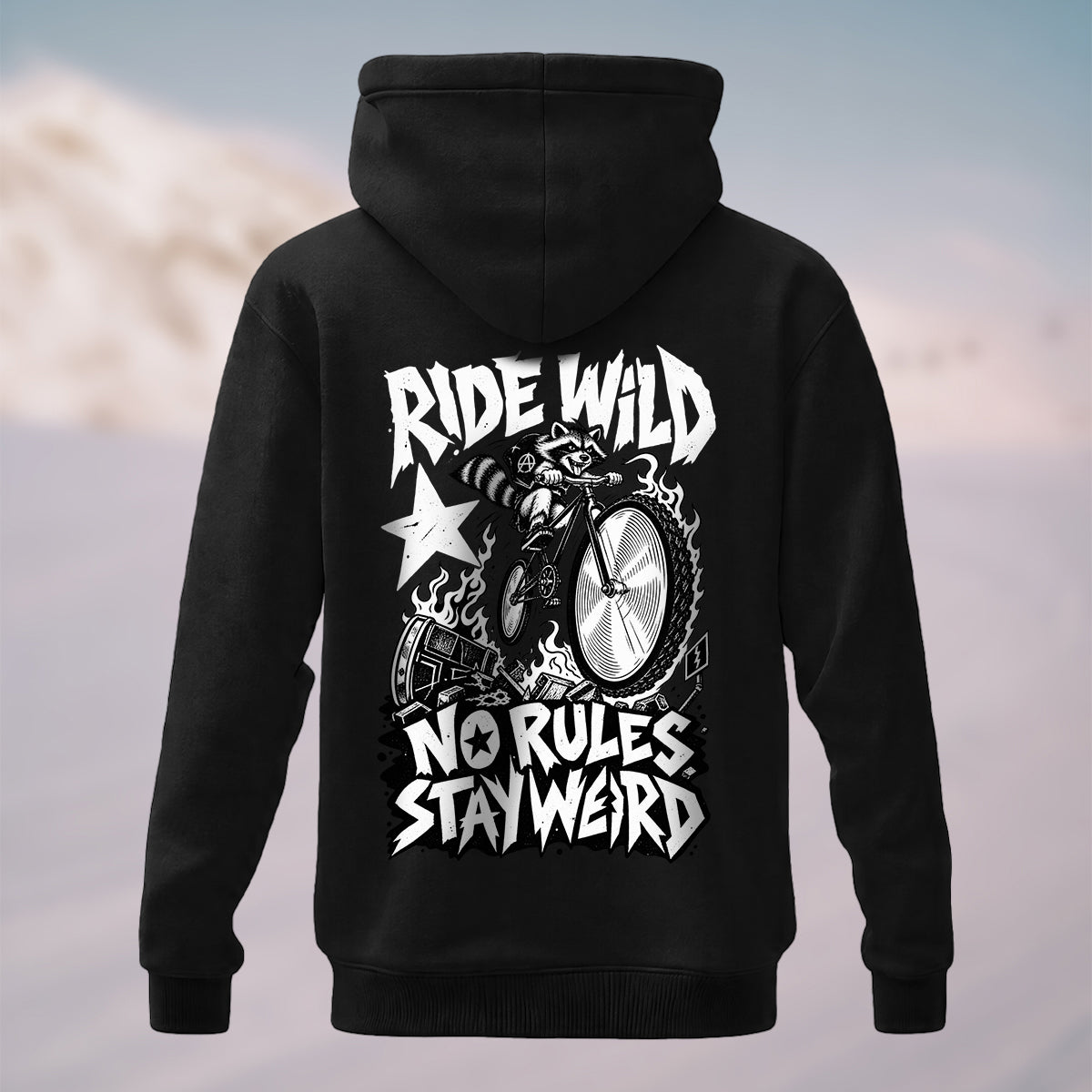 Cotton Made Wild Rebellious Raccoon Hoodie Black