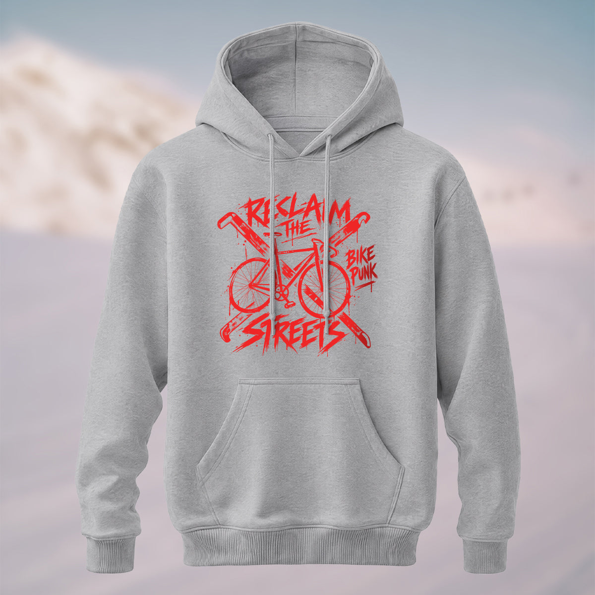 Cotton Made Vintage Punk Bike Hoodie Gray