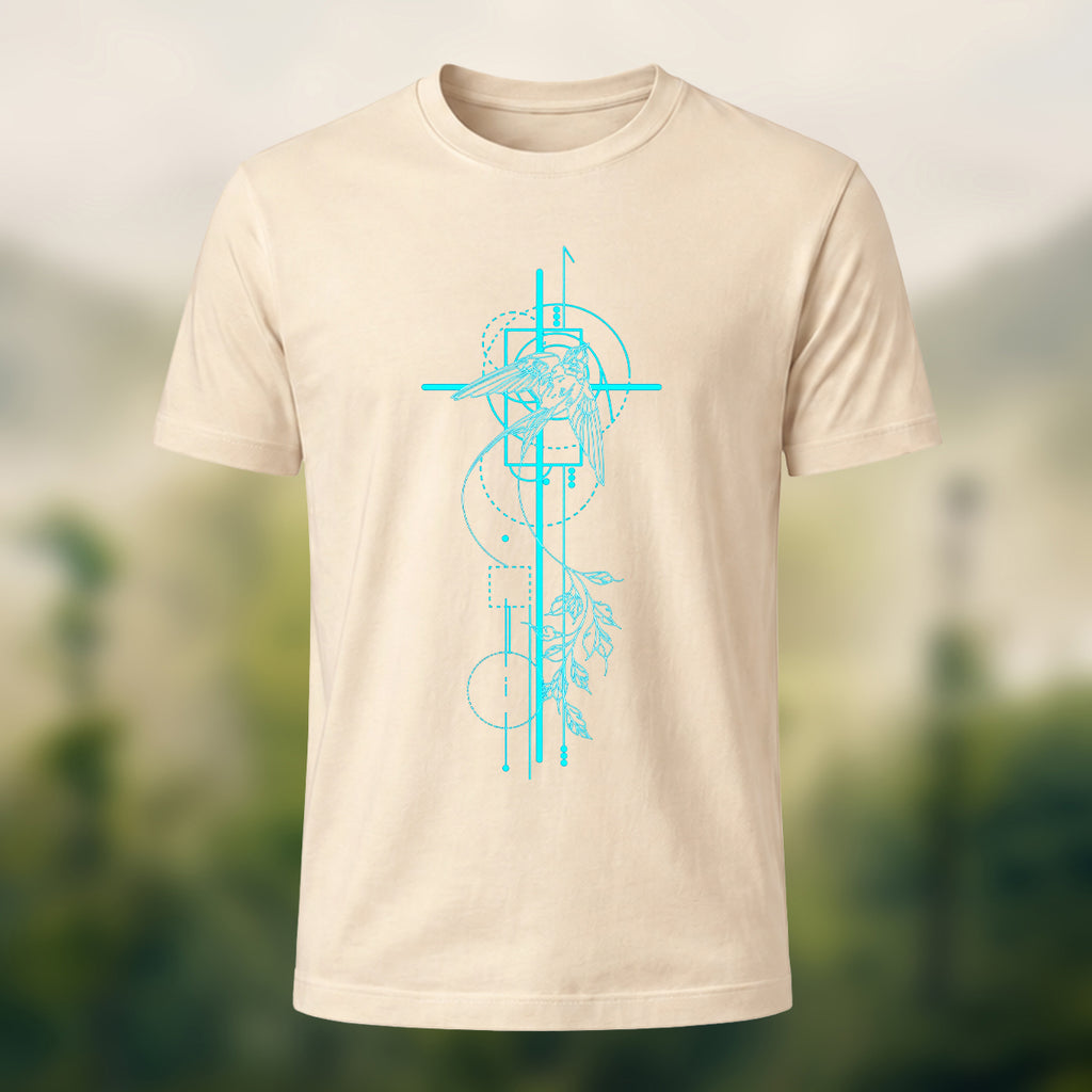 Abstract Nature Print Combed Cotton T-Shirt Beige