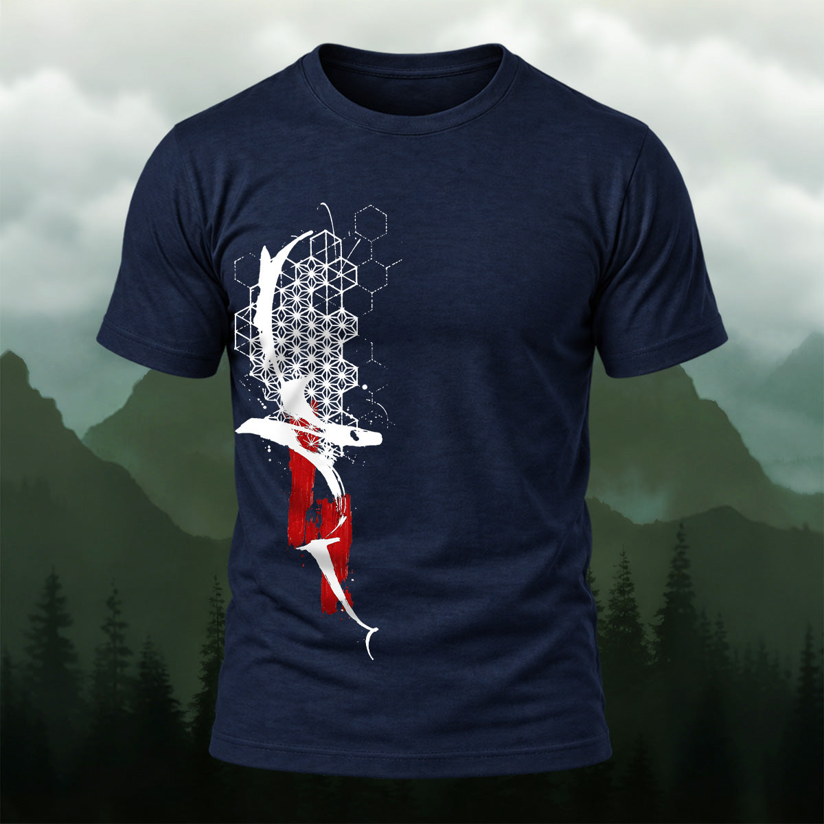 Abstract Geometric Print Soft Cotton T-Shirt Navy