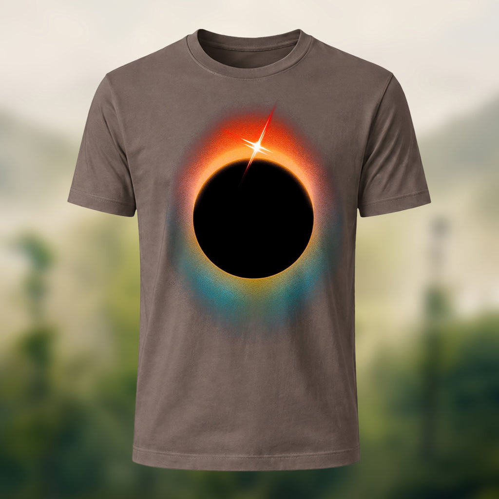 DTG Minimal Solar Eclipse Print Combed Cotton T-Shirt Coffee