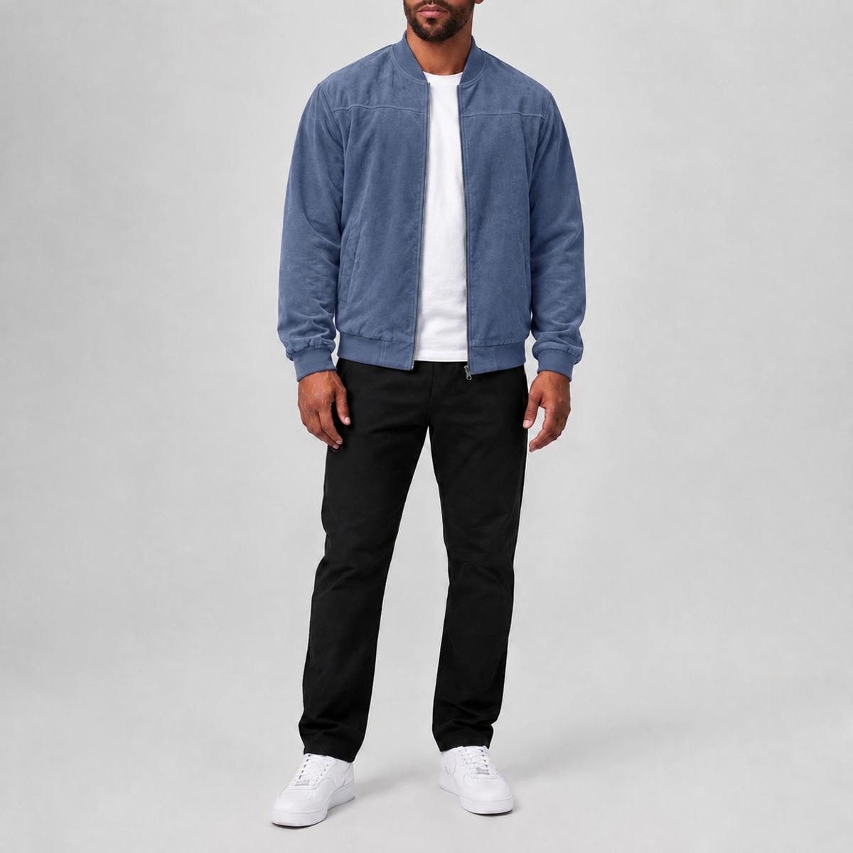 Stylish Suede Zip-Up Casual Jacket Blue