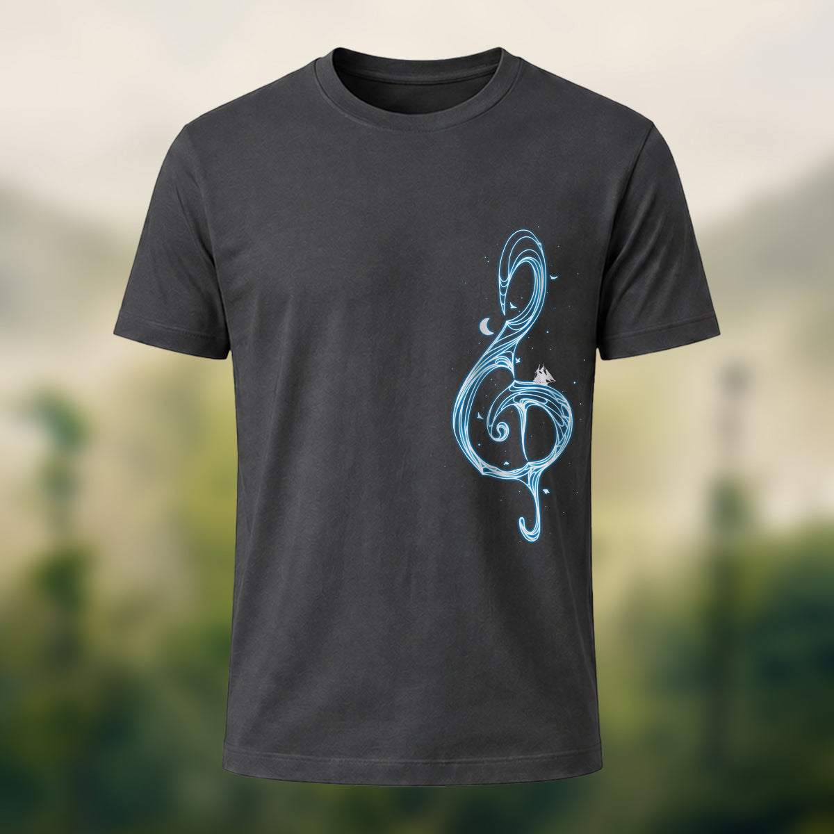 Musical Note Print Casual Soft Cotton T-Shirt Charcoal