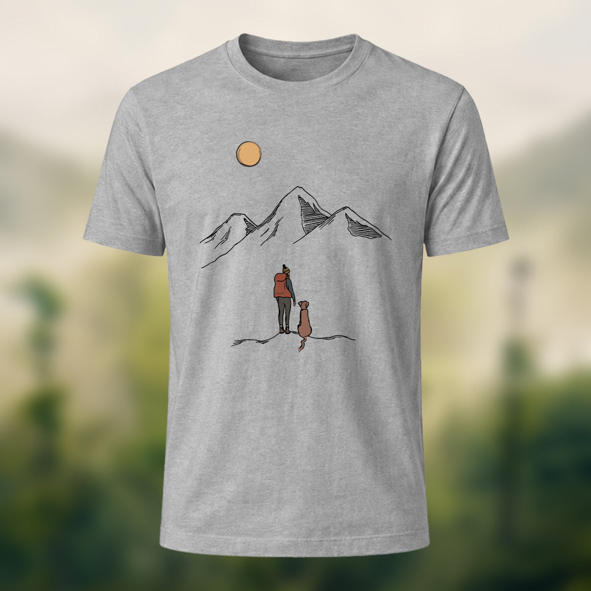 Hiking Buddy Printed Casual Soft Cotton T-Shirt Heather Grey