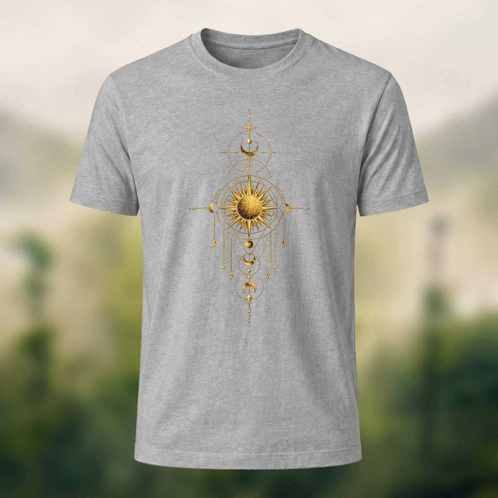 Mystical Sun Print Premium Cotton T-Shirt Heather Grey