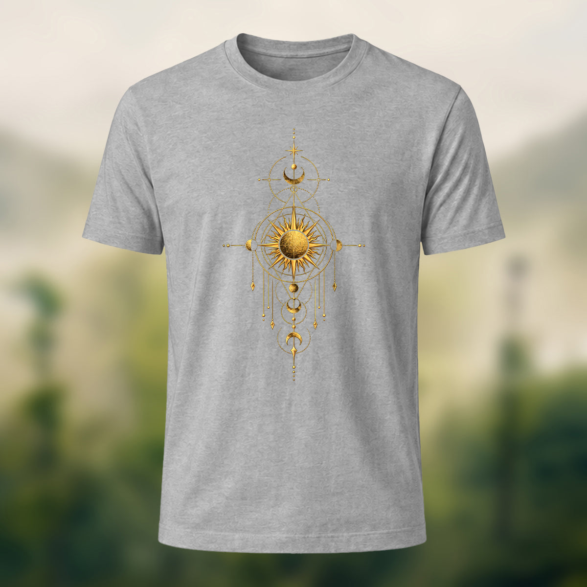 Mystical Sun Print Premium Cotton T-Shirt Heather Grey