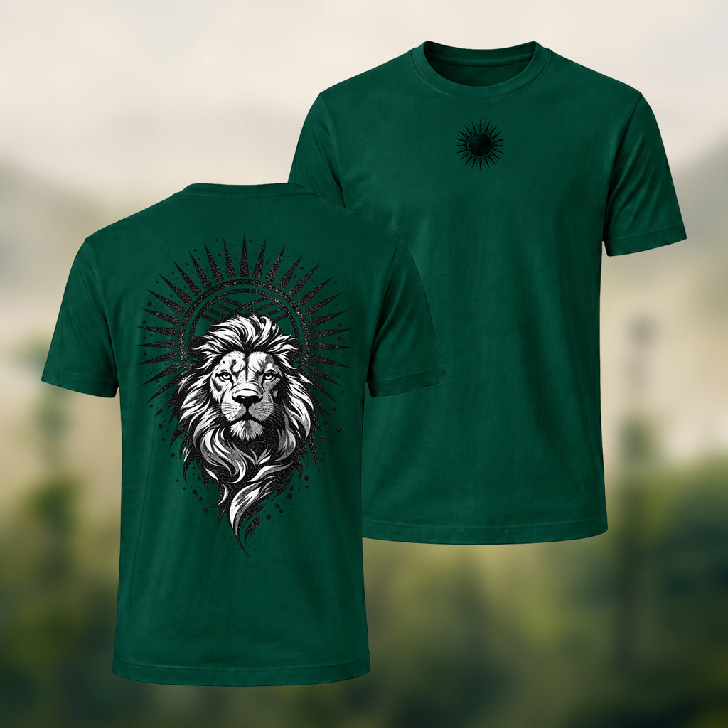 Black Lion Medallion Print Premium Cotton T-Shirt Forest Green