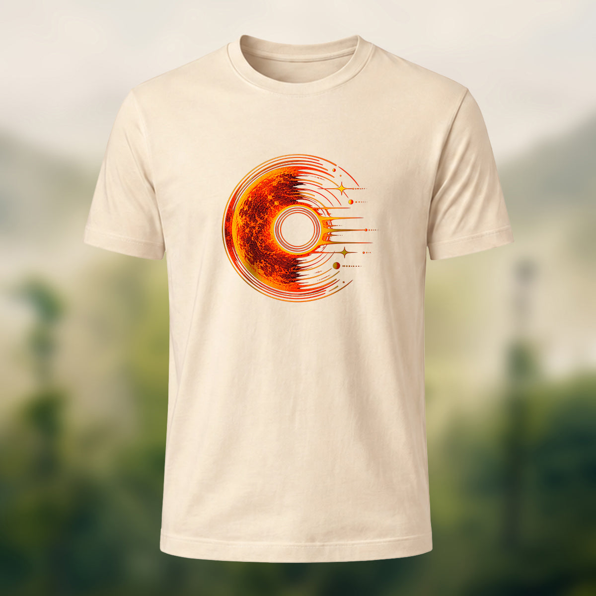 Solar Flare Print Combed Cotton T-Shirt Beige