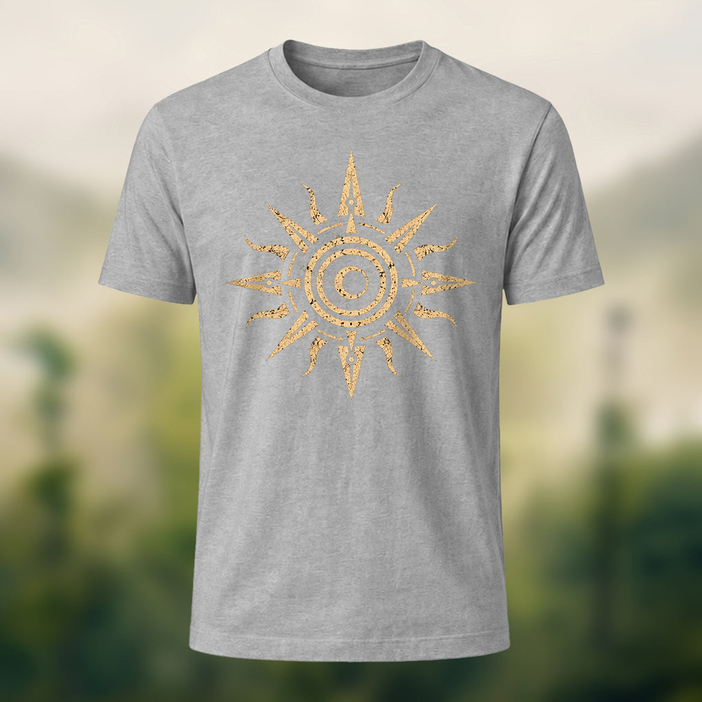 Tribal Sun Totem Print Premium Cotton T-Shirt Heather Grey