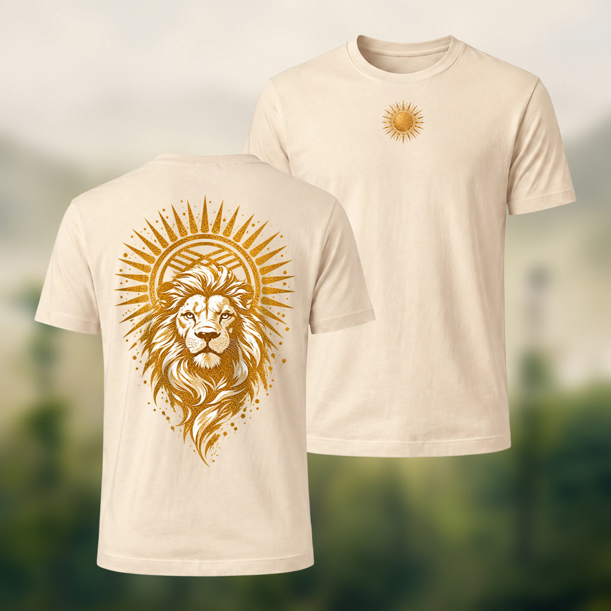 Golden Lion Medallion Print Premium Cotton T-Shirt Beige