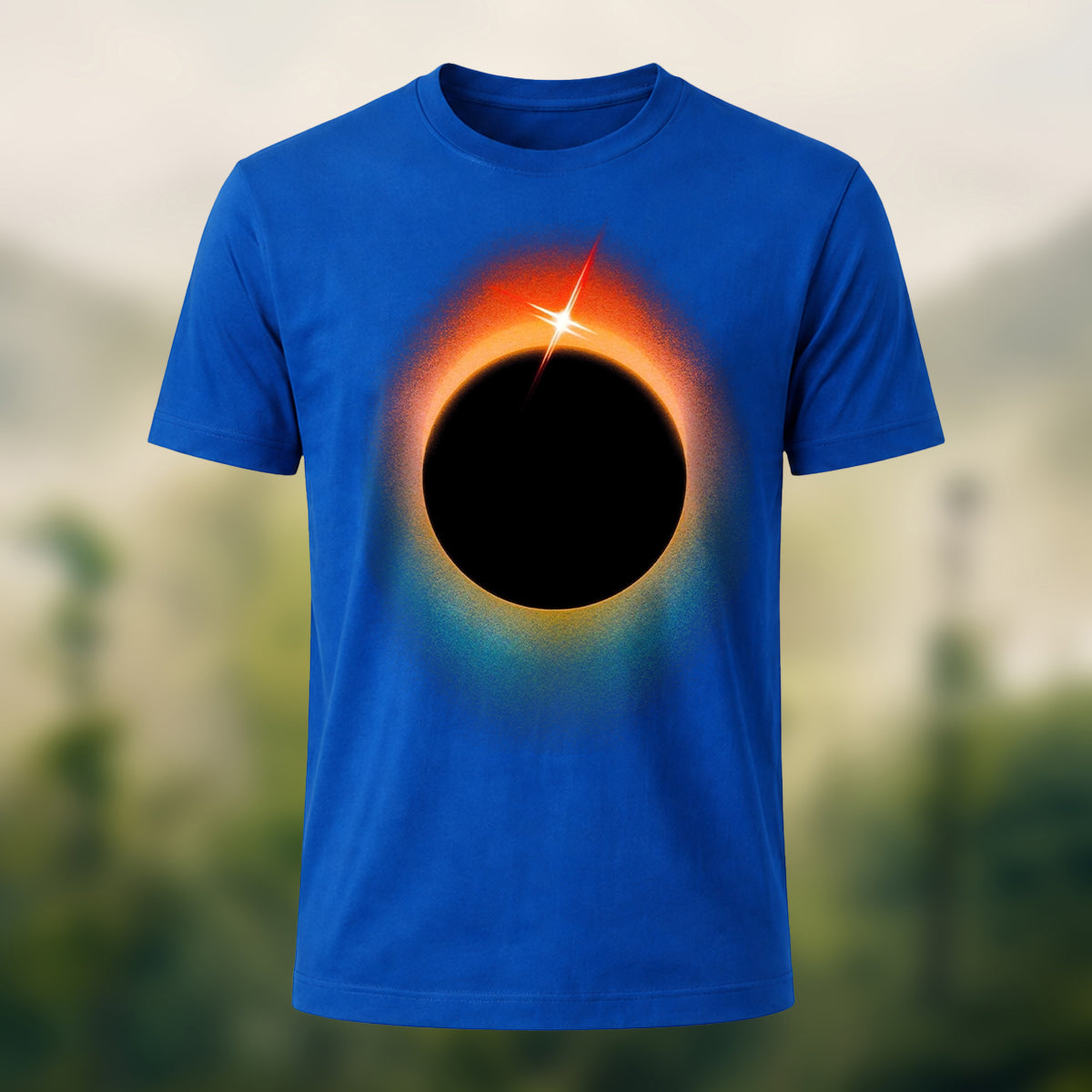 DTG Minimal Solar Eclipse Print Combed Cotton T-Shirt Royal Blue
