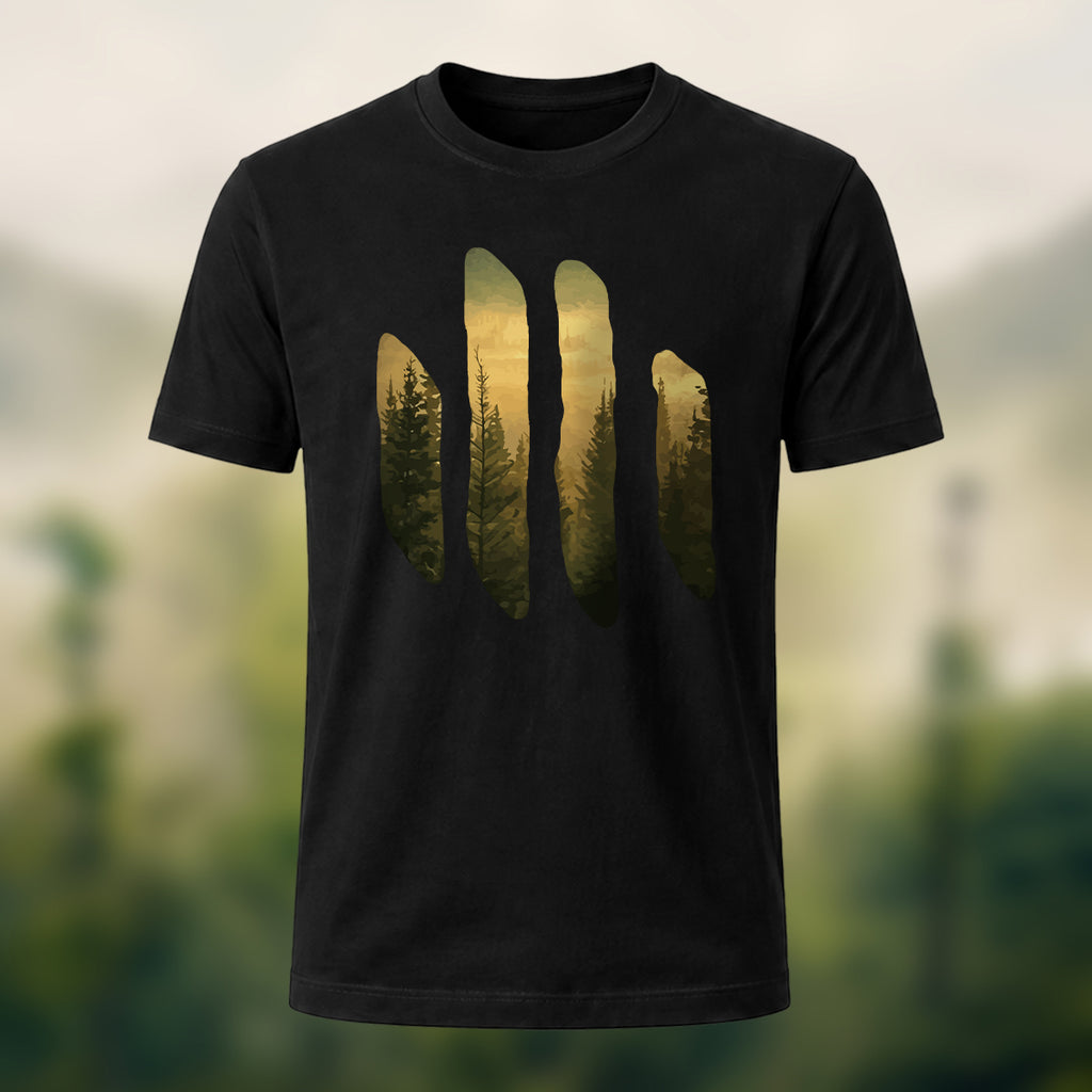 Serene Forest Art Print Casual T-Shirt Black
