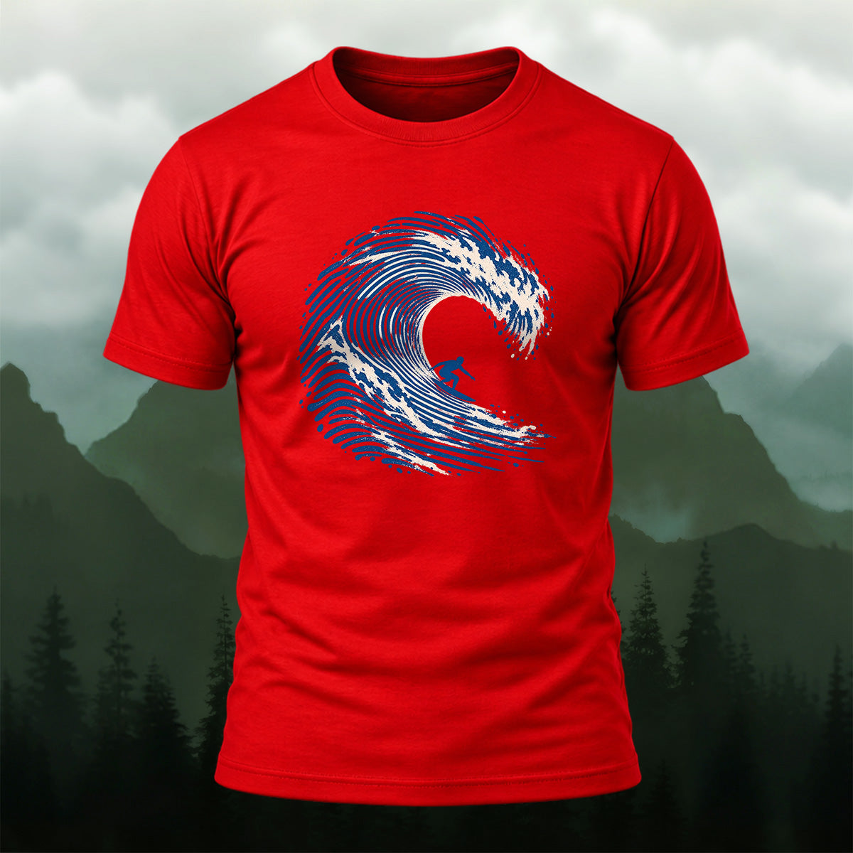 Abstract Wave Fingerprint Soft Cotton T-Shirt Red
