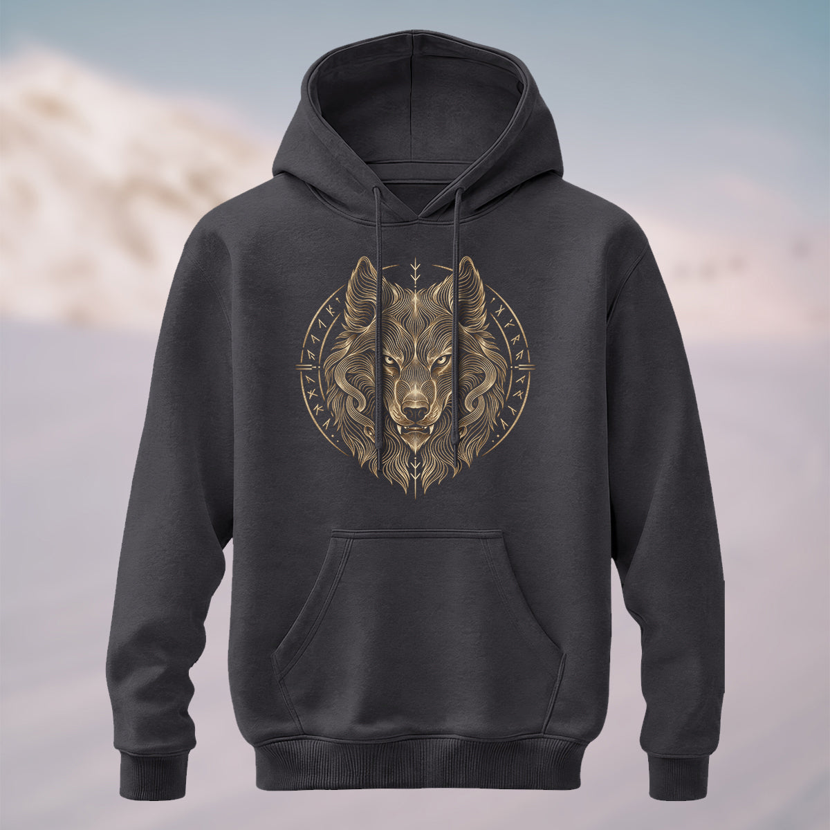 Cotton Made Norse Viking Wolf Hoodie Charcoal