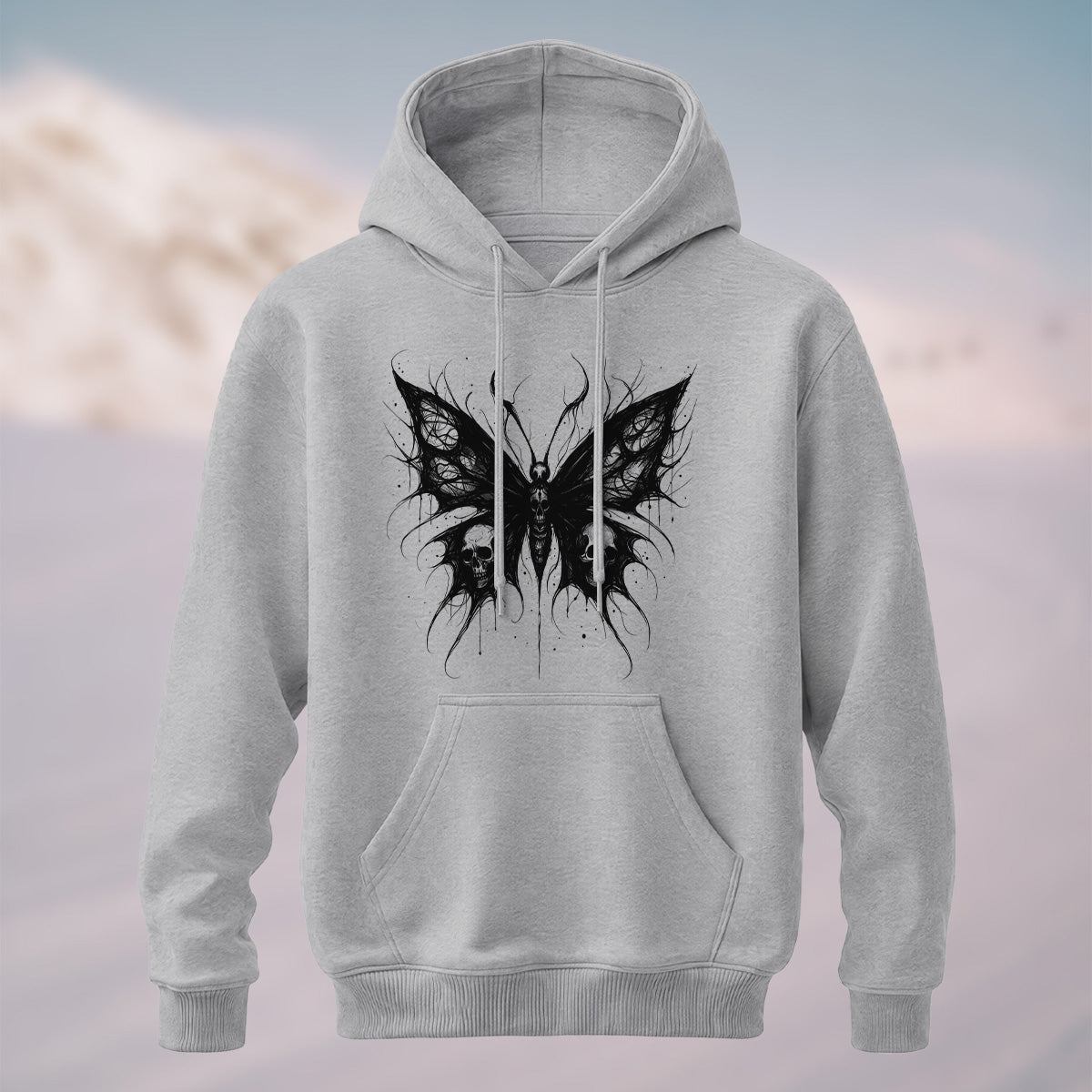 Cotton Made Dark Butterfly Skeleton Print Hoodie Gray