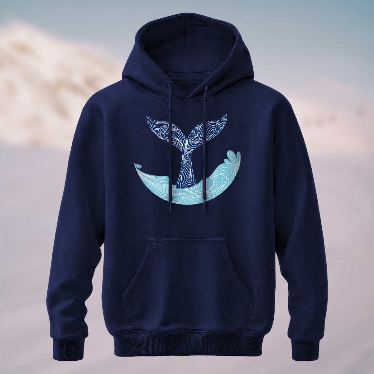 Cotton Made Linear Whale Tail Hoodie Navy
