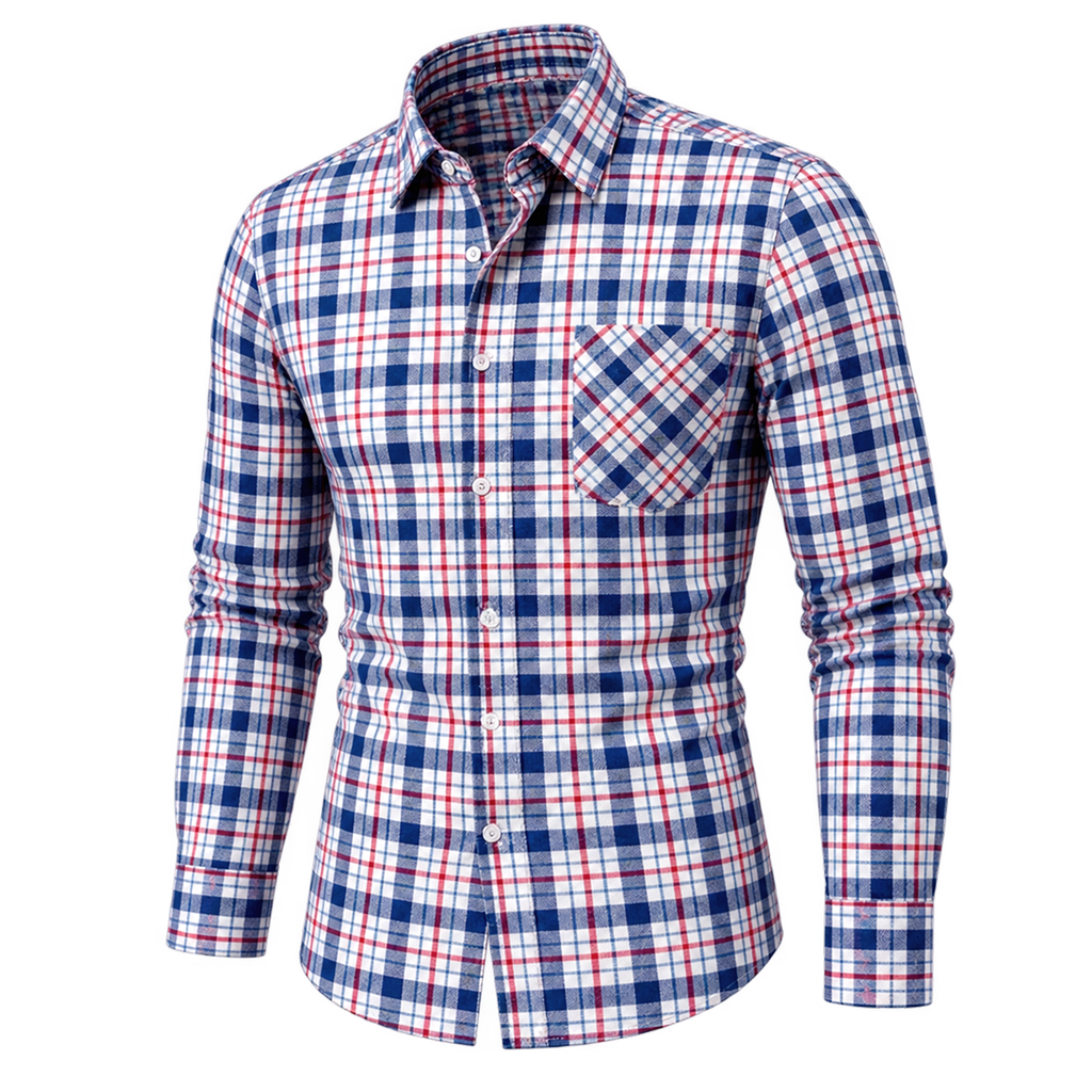 Retro Plaid Soft Cotton Button-Down Shirt 07