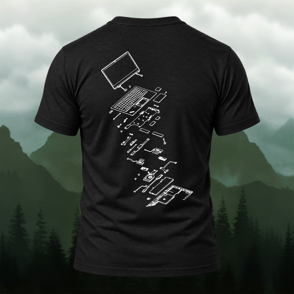 Technical Exploded View Soft Cotton T-Shirt Black