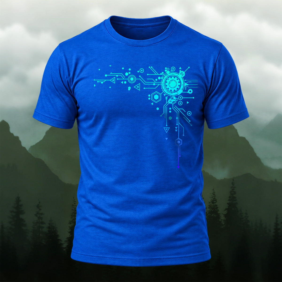 Modern Digital Interface Cotton T-Shirt Royal Blue