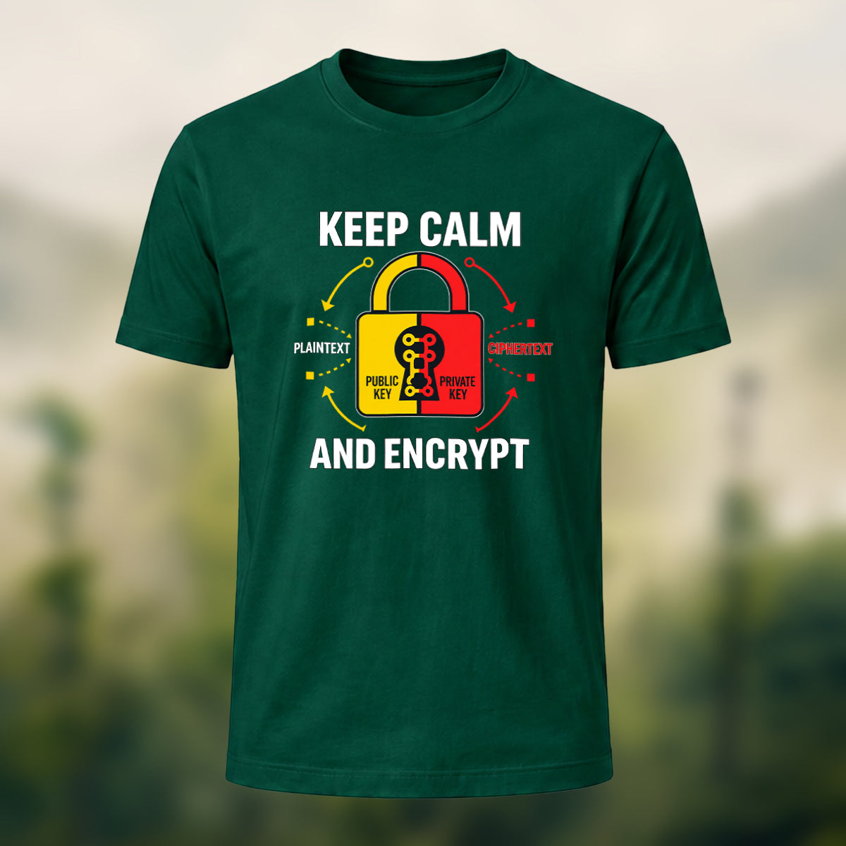 Keep Calm And Encrypt Print Casual Cotton T-Shirt Forest Green