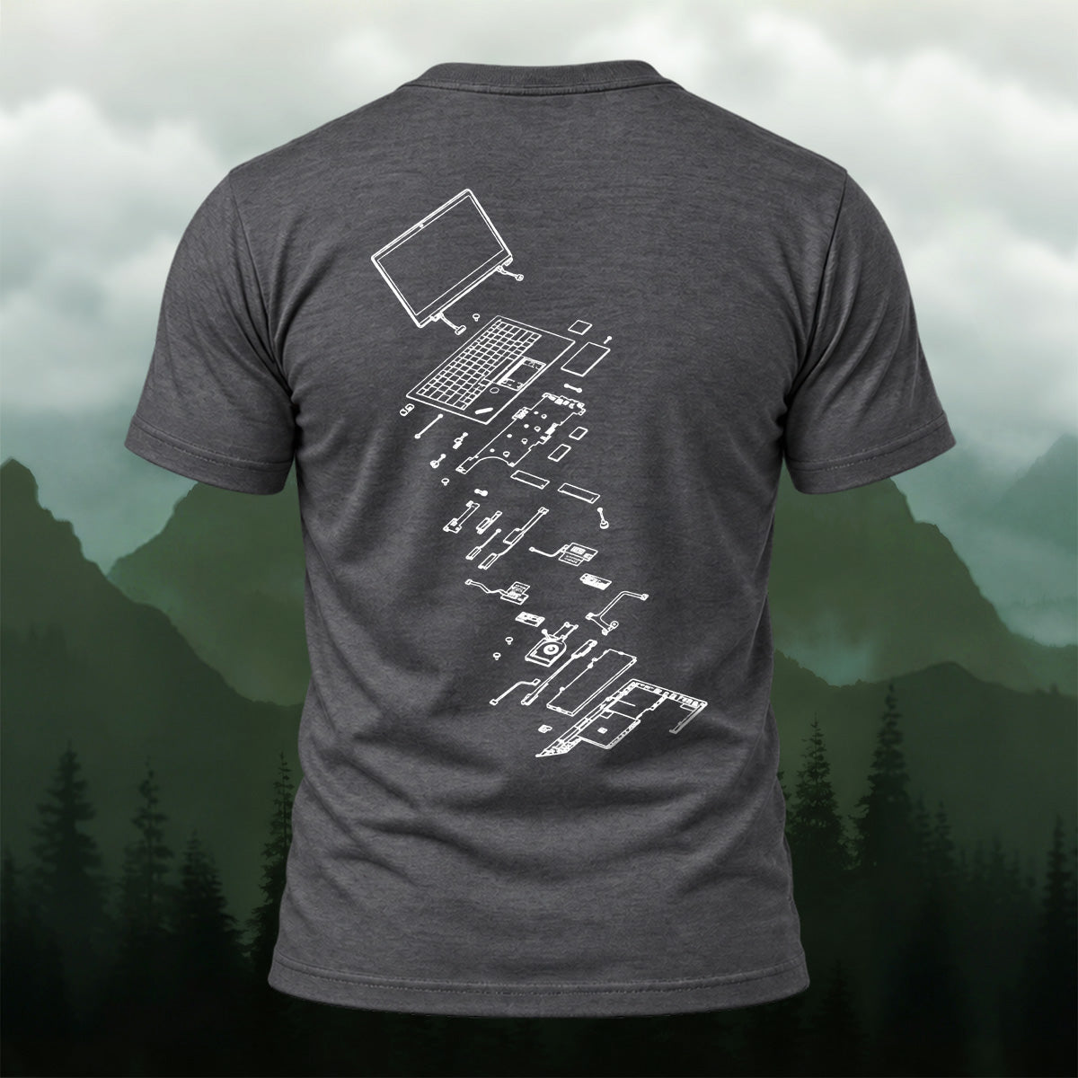 Technical Exploded View Soft Cotton T-Shirt Dkgy