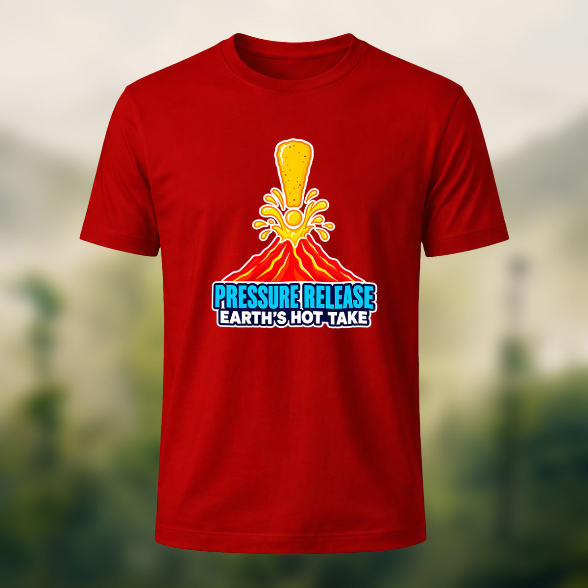 Volcano Print Casual Soft Cotton T-Shirt Red