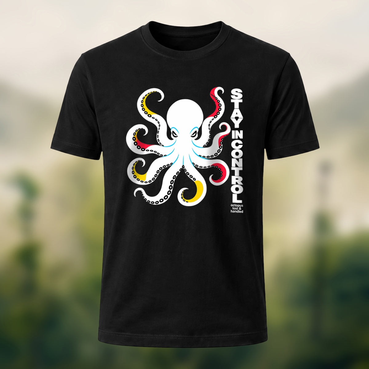 Artistic Oceanic Octopus Soft Cotton T-Shirt Black