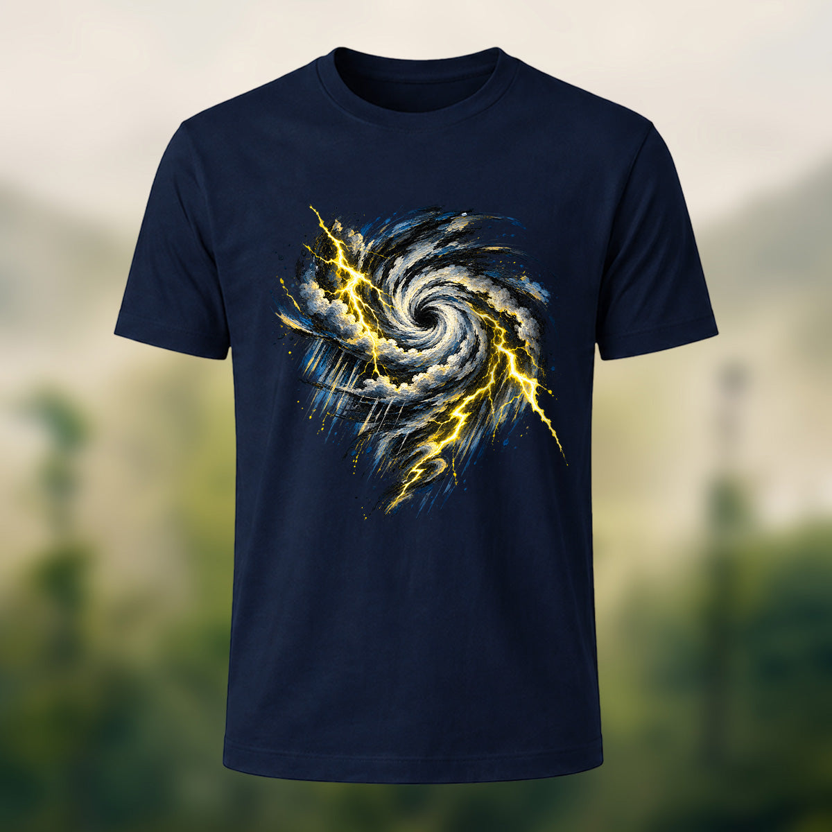 Turbulent Storm Vortex Soft Cotton T-Shirt Navy