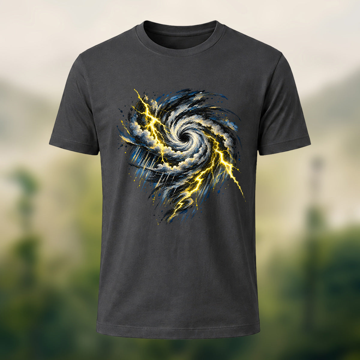 Turbulent Storm Vortex Soft Cotton T-Shirt Charcoal