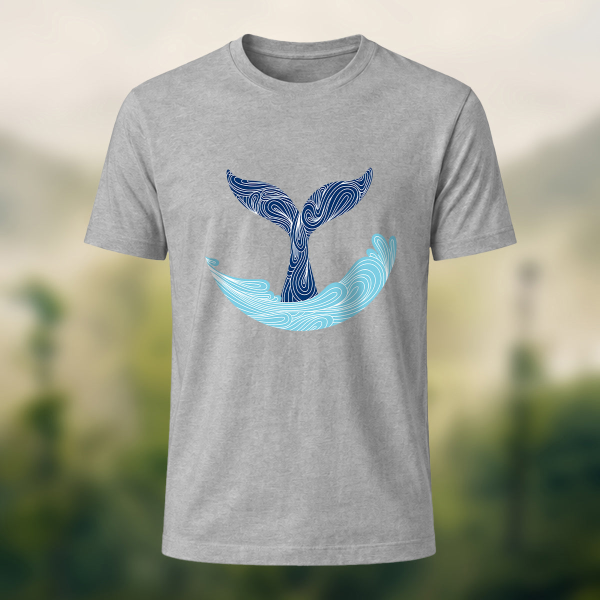 Minimalist Fluid Whale Tail Premium Cotton Tee Heather Grey