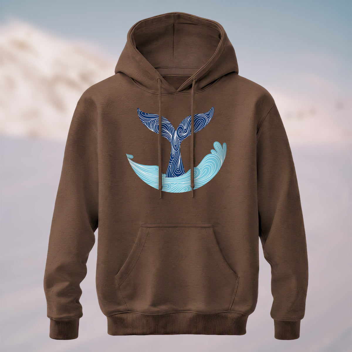 Cotton Made Linear Whale Tail Hoodie Coffee